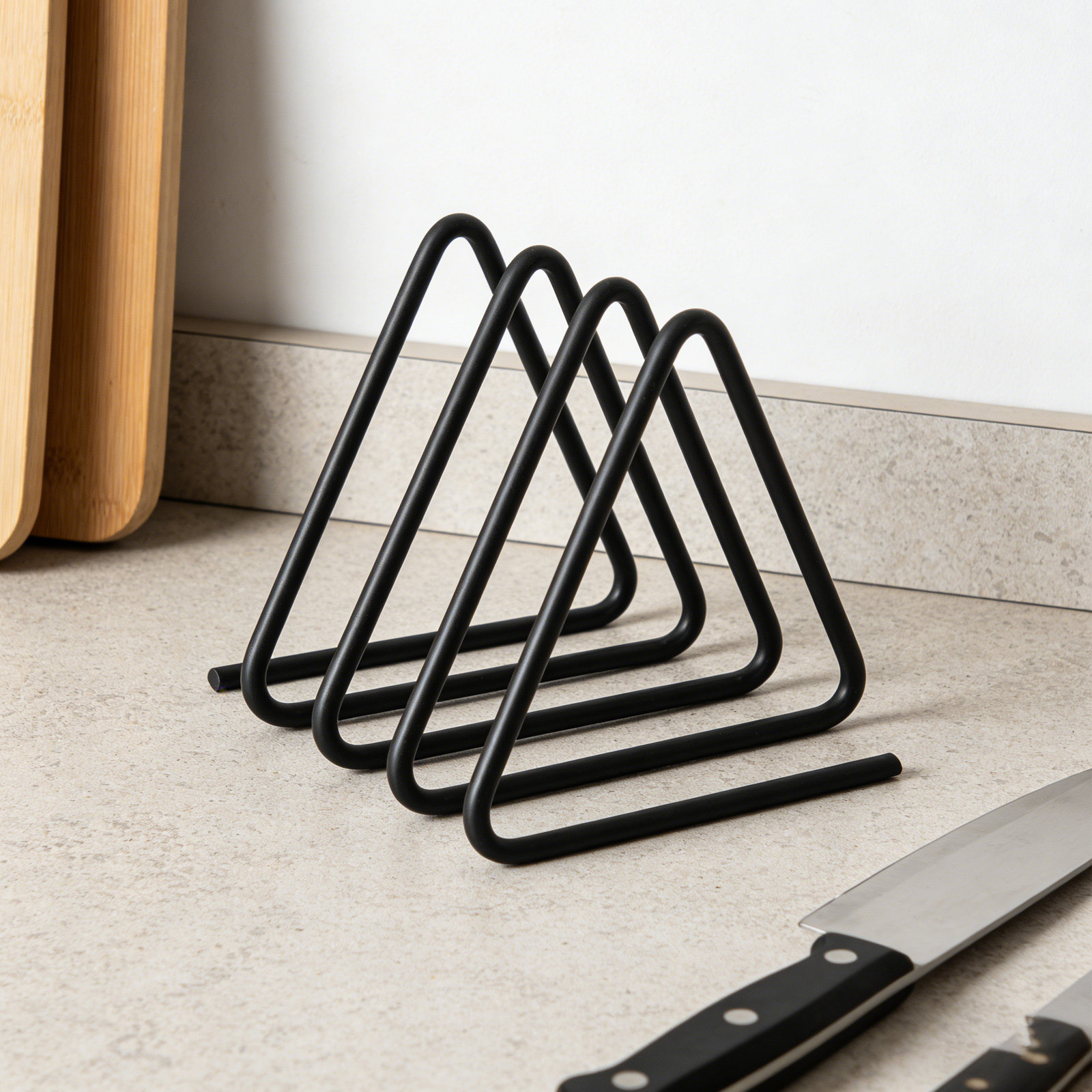 Kitchen Baking Rack - Rak Penyimpanan Talenan Segitiga, Warna Hitam,