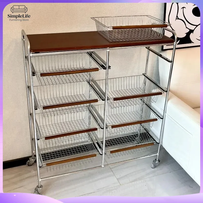 Kitchen Baking Cart - Troli Dapur Retro Beroda, Keranjang Penyimpanan