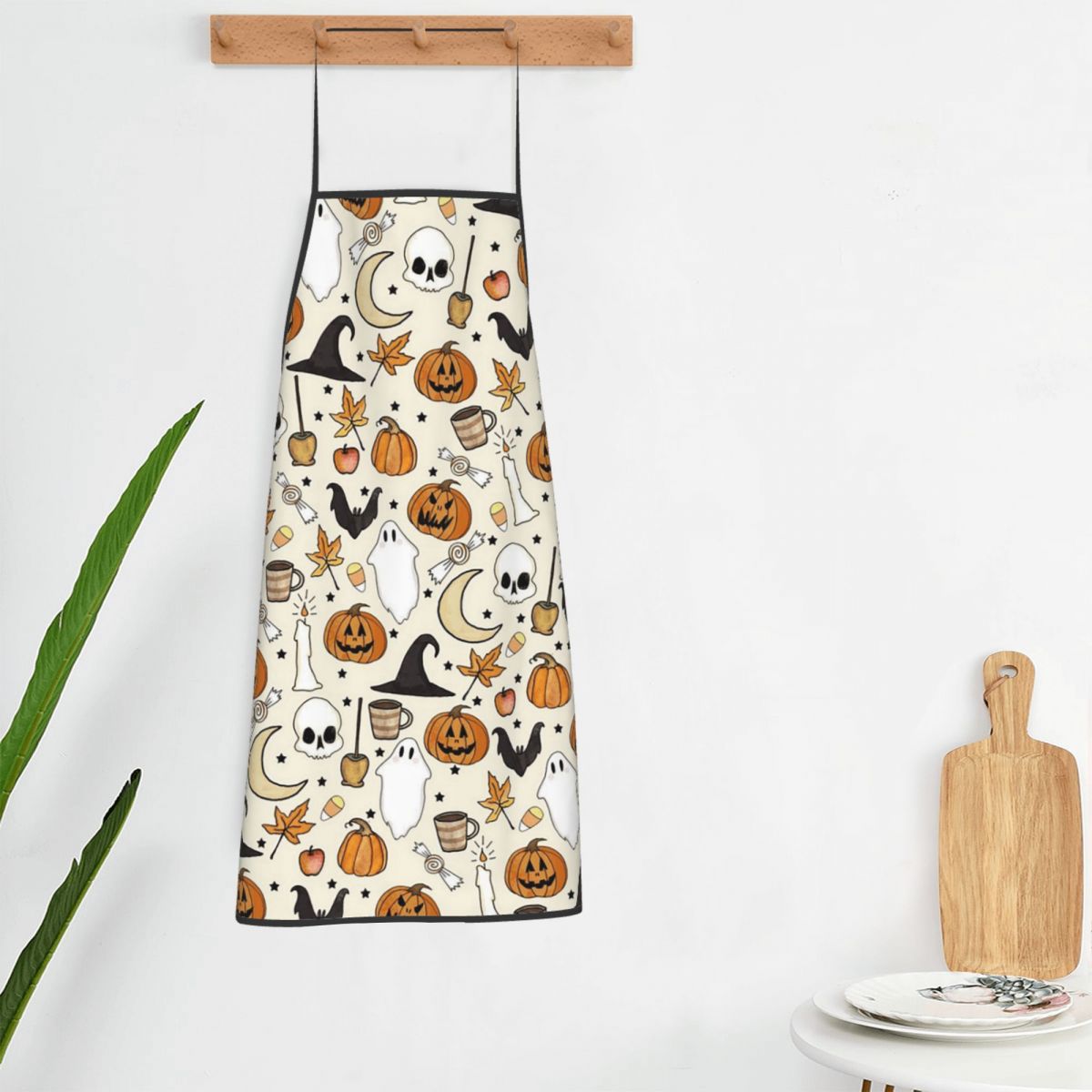 Kitchen Witch Baking - Celemek Halloween Motif Labu, Penyihir, Kelelawar,