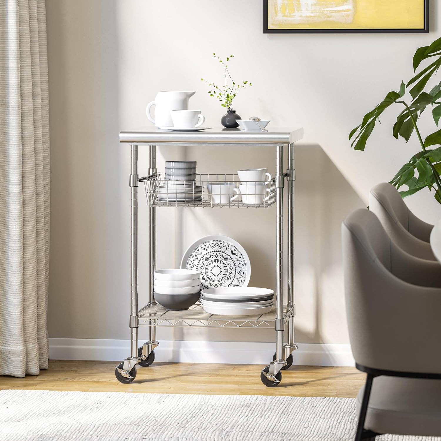 Meja Persiapan Makanan Komersi - Kitchen Baking Cart ulasan dan harga